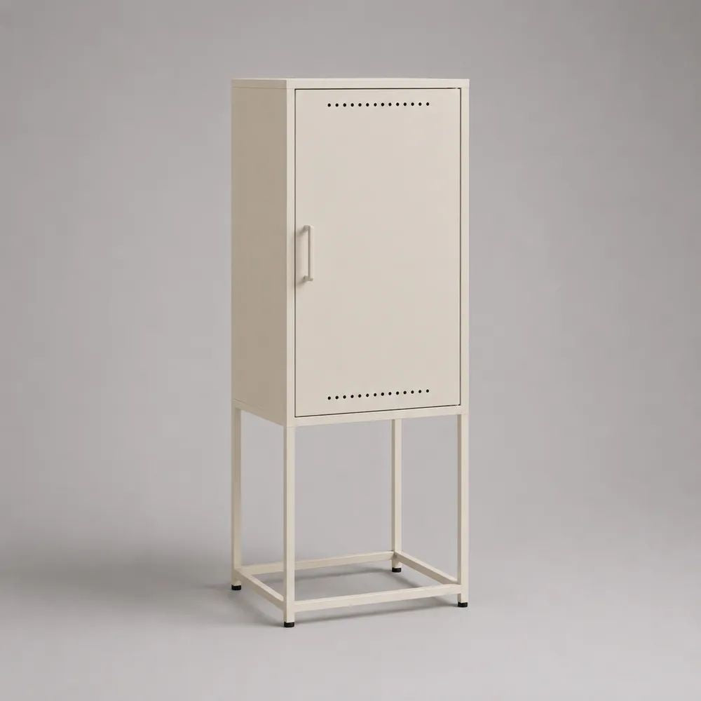 Armadietto alto rettangolare in acciaio con 1 anta, bianco crema, 40 x 35 x 100 cm
