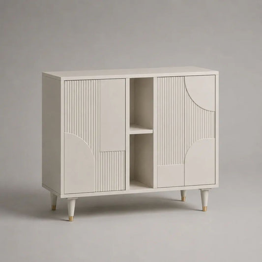 Credenza rettangolare in MDF avorio e oro con 2 ante e 2 vani aperti, 120 x 40 x 100 cm
