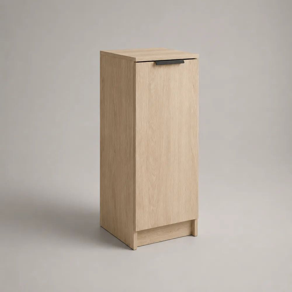 Scarpiera stretta salvaspazio in legno con un'anta, rovere chiaro e nero, 40 x 35 x 110 cm