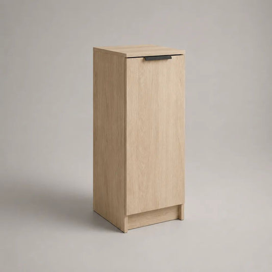 Scarpiera stretta salvaspazio in legno con un'anta, rovere chiaro e nero, 40 x 35 x 110 cm
