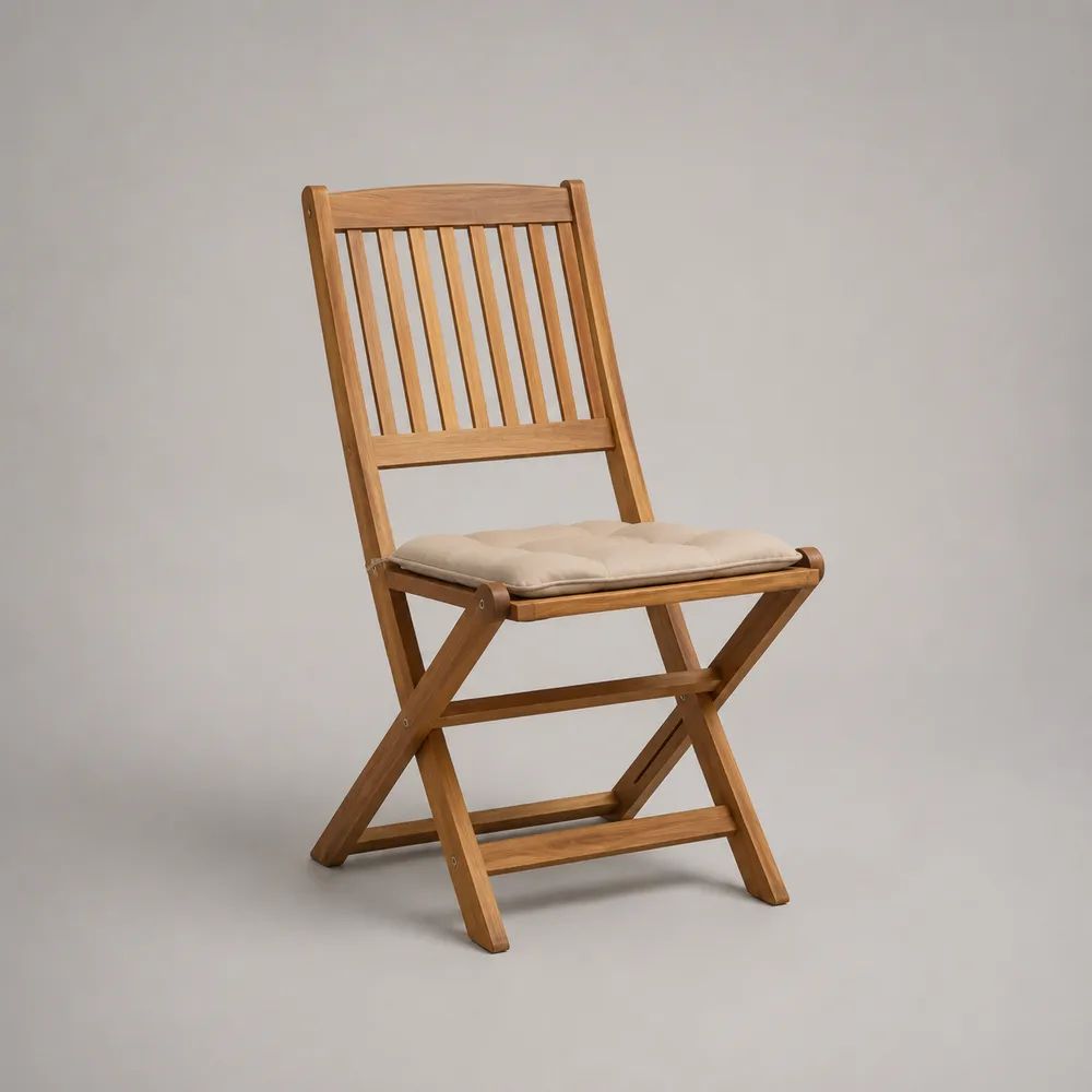 Sedia da giardino pieghevole in legno massello di acacia con cuscino beige, 47 x 58 x 88 cm, marrone